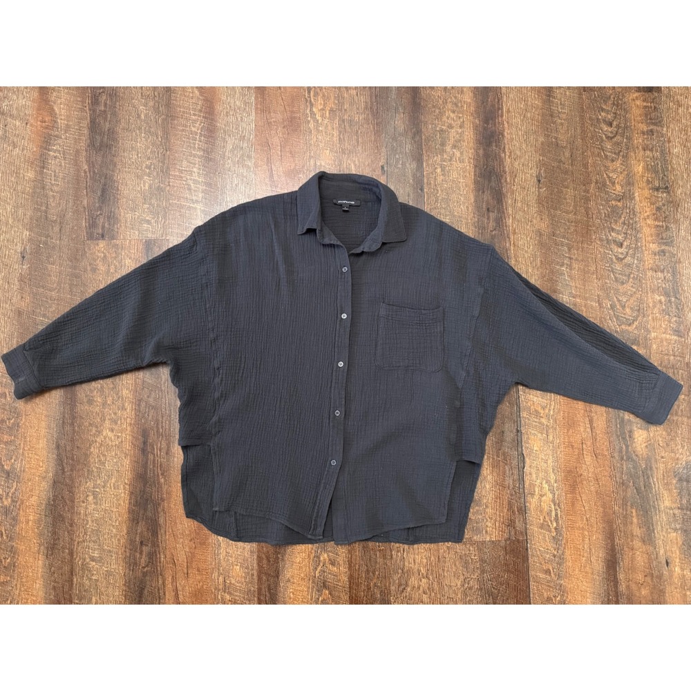 Grade & Gather Women's Small Black Gray Cotton Gauze Oversized Button Up Shirt